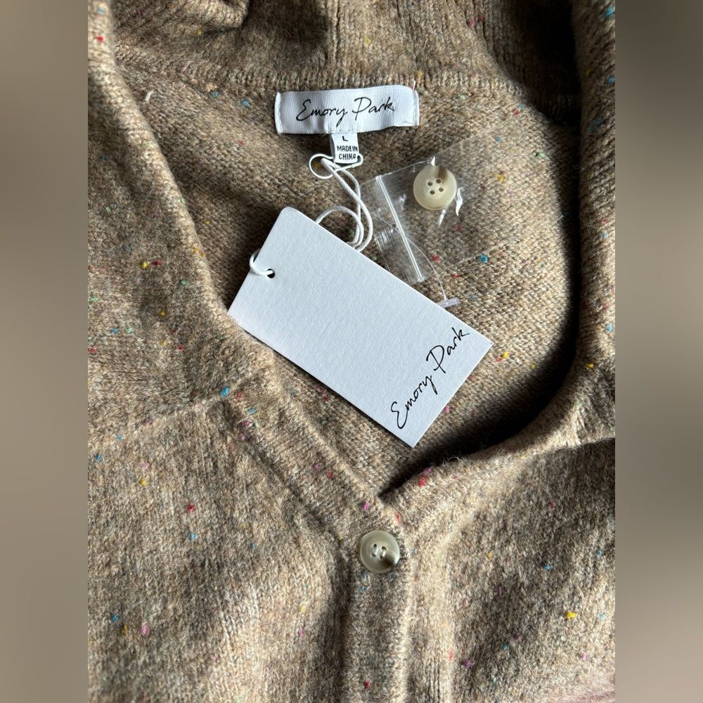NWT Large Emory Park Wide Collar Cropped Cardigan Dark Oat Neutral 90's Inspired - Picture 3 of 11